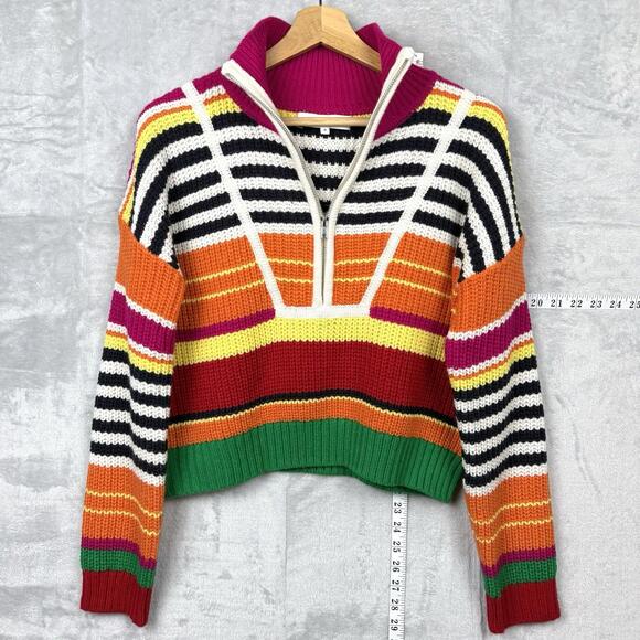 English Factory Striped Knit Half Zip Sweater M Colorful Chunky Acrylic Pullover - Picture 1 of 9